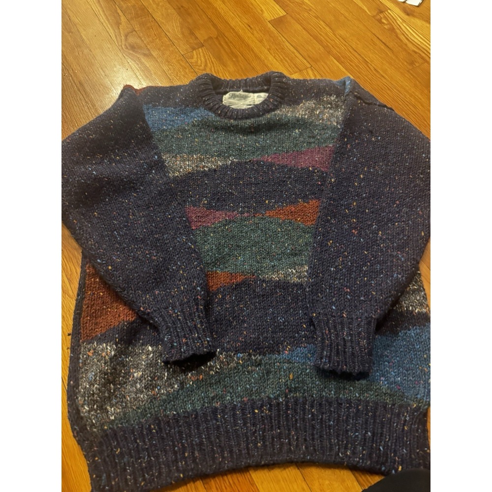 Vtg Heritage Ireland Men's Colorblock Sweater Intarsia Wool Heavy Fisherman‎ L